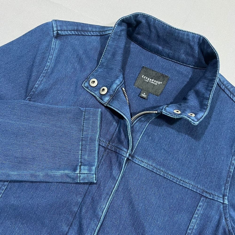 Liverpool Denim Jacket‎ High Neck Zip Front Dark Wash Blue Womens Size S